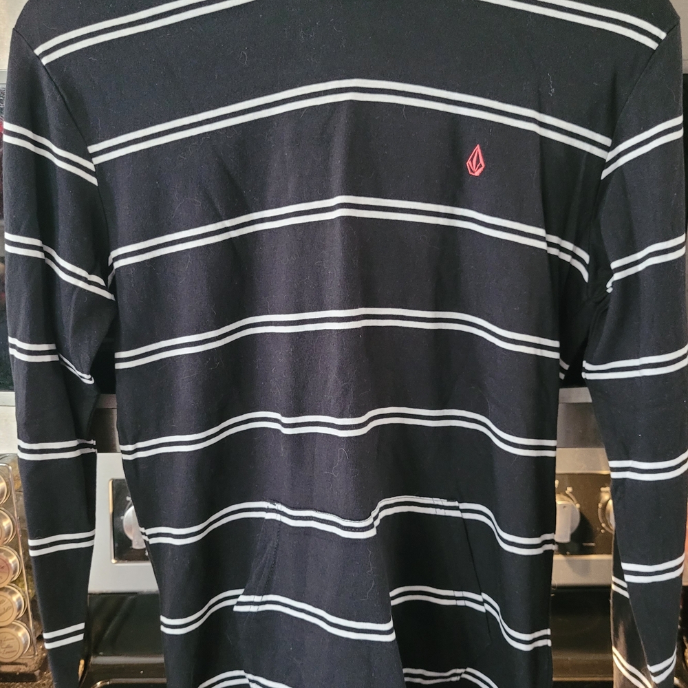 Volcom Men's Long Sleeve Black and White Striped Tee